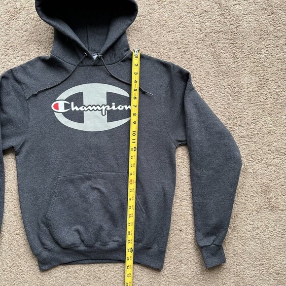 Champion Sweatshirt Mens Small Grey Hoodie Pockets Logo Spellout - Picture 6 of 12